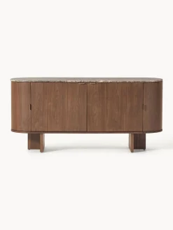 Aparador de madera con esquinas redondeadas y tablero de mármol Zumi