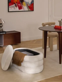 Banco pequeño tapizado en terciopelo con espacio de almacenamiento Alto