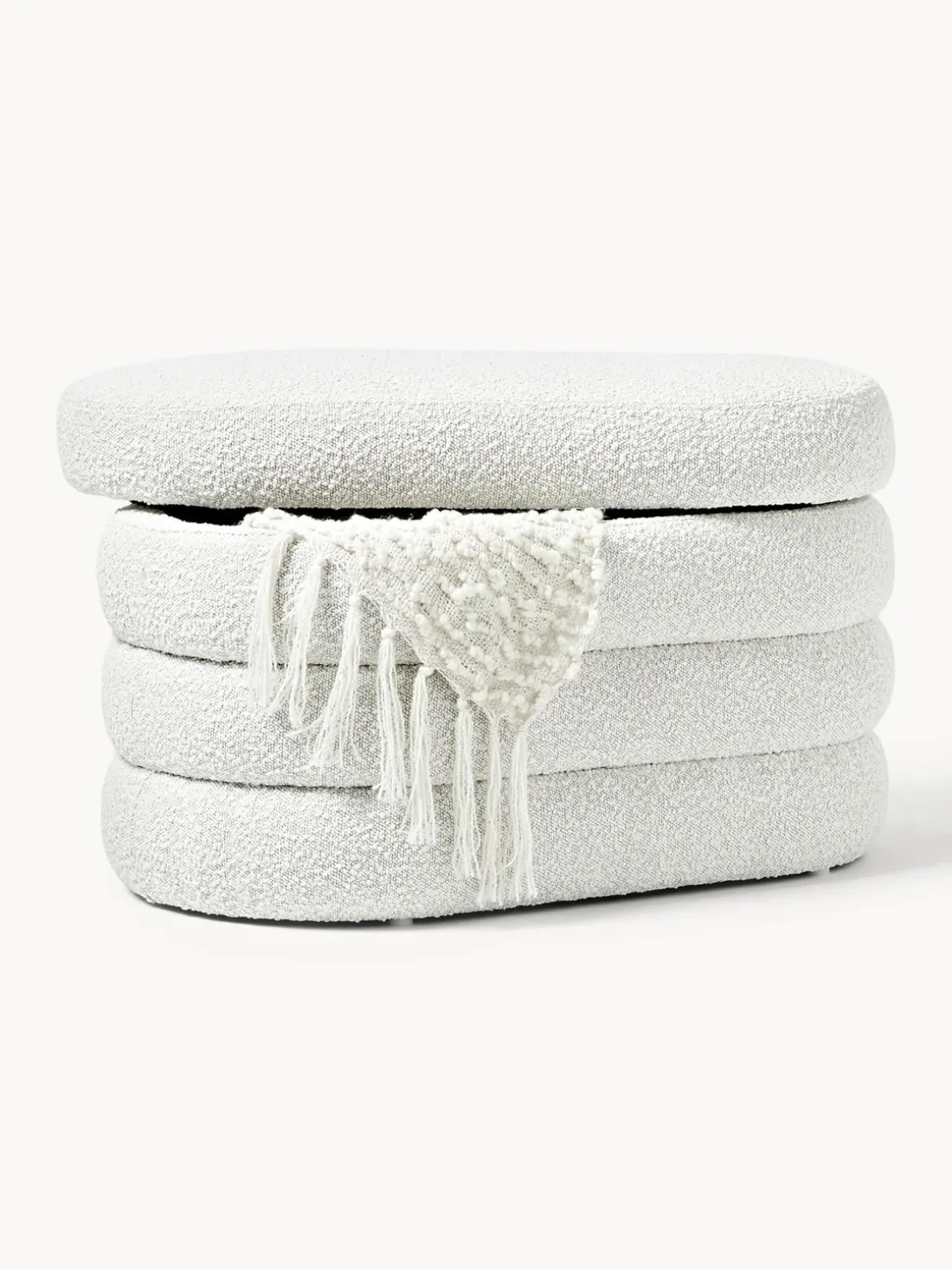 Banco pequeño tapizado en tejido bouclé con espacio de almacenamiento Alto