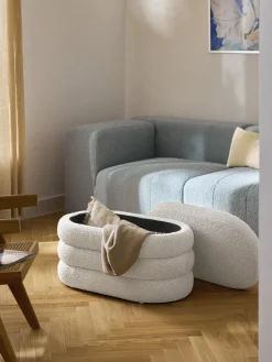 Banco pequeño tapizado en tejido bouclé con espacio de almacenamiento Alto