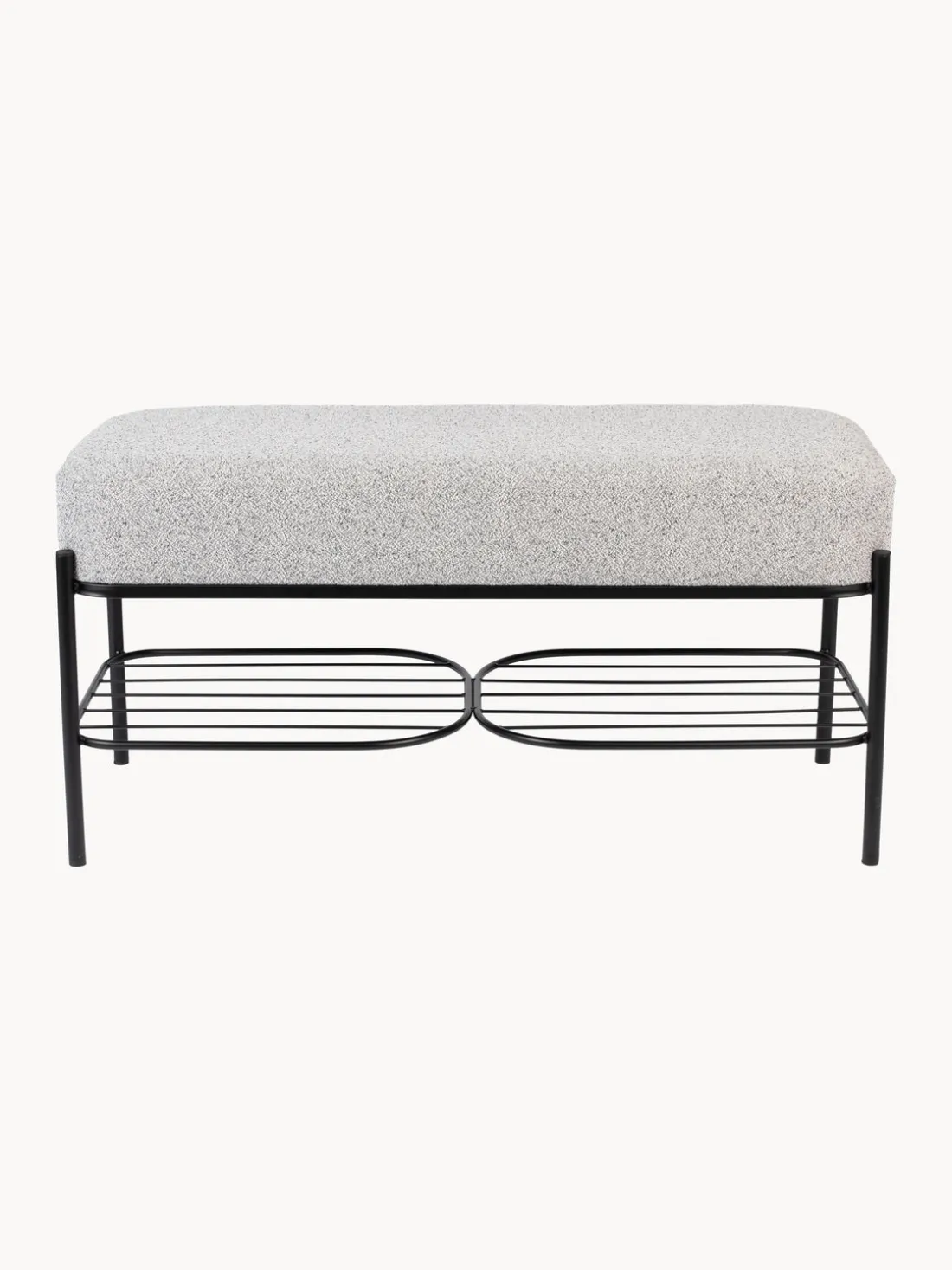 Banco tapizado en tejido bouclé con estante Milou