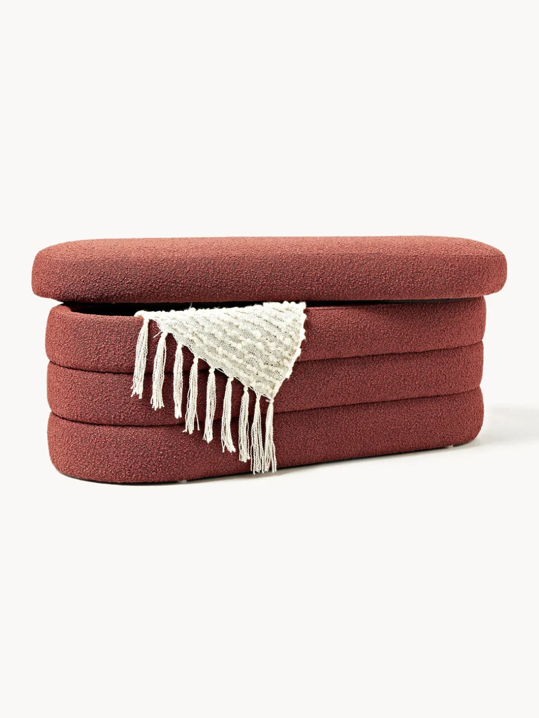 Banco tapizado en tejido bouclé con espacio de almacenaje Alto