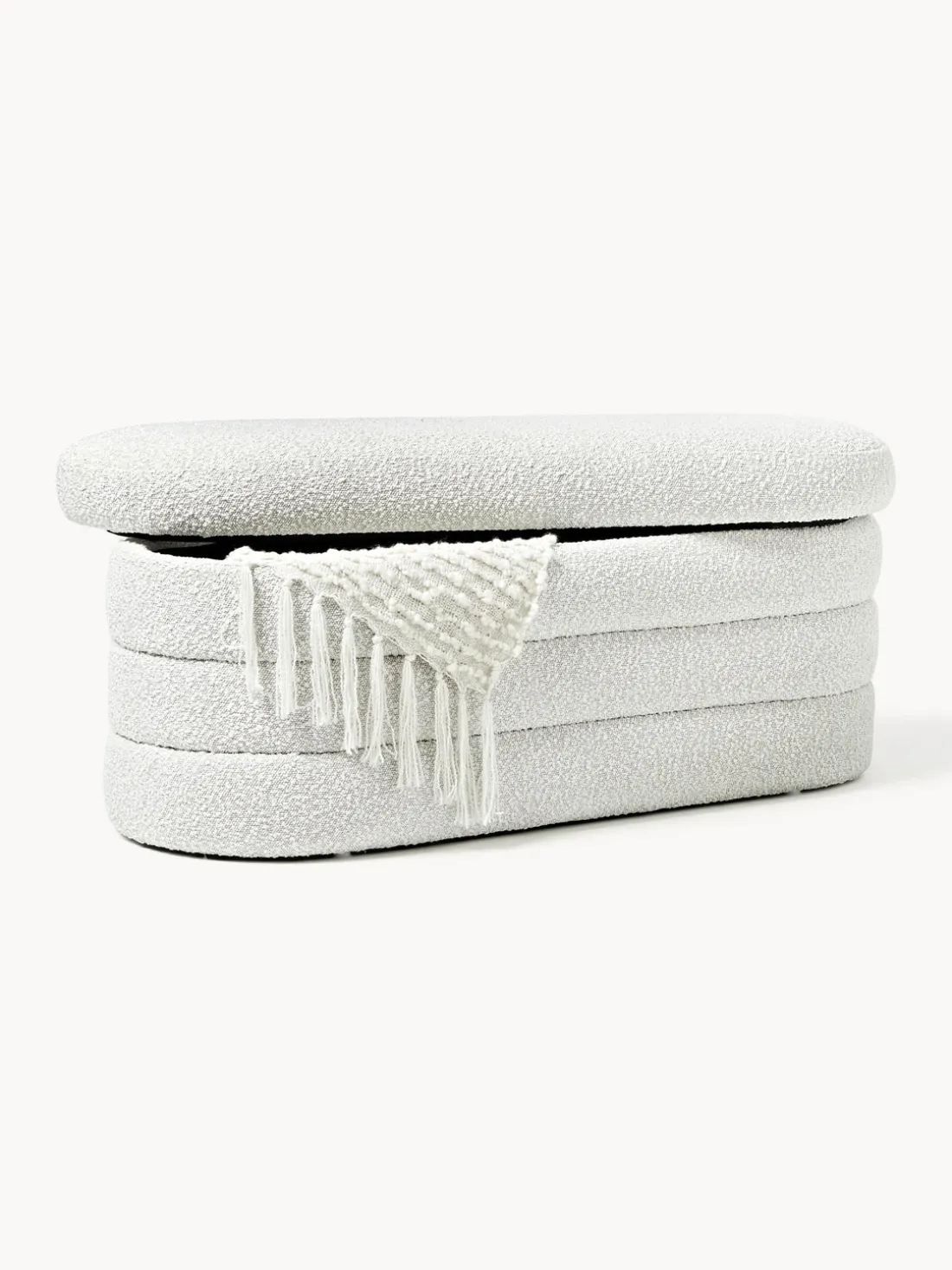 Banco tapizado en tejido bouclé con espacio de almacenaje Alto