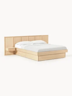 Cama con mesitas de noche y cabecero de madera Nanto