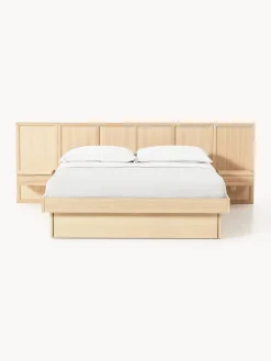 Cama con mesitas de noche y cabecero de madera Nanto