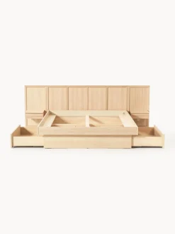 Cama con mesitas de noche y cabecero de madera Nanto