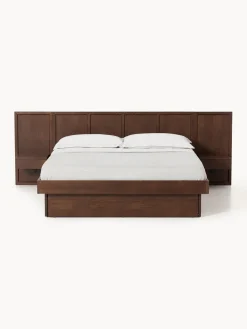 Cama con mesitas de noche y cabecero de madera Nanto