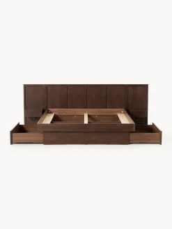Cama con mesitas de noche y cabecero de madera Nanto