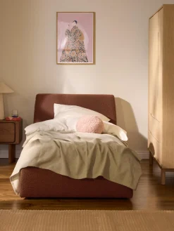 Cama individual en tejido bouclé con espacio de almacenamiento Cloud