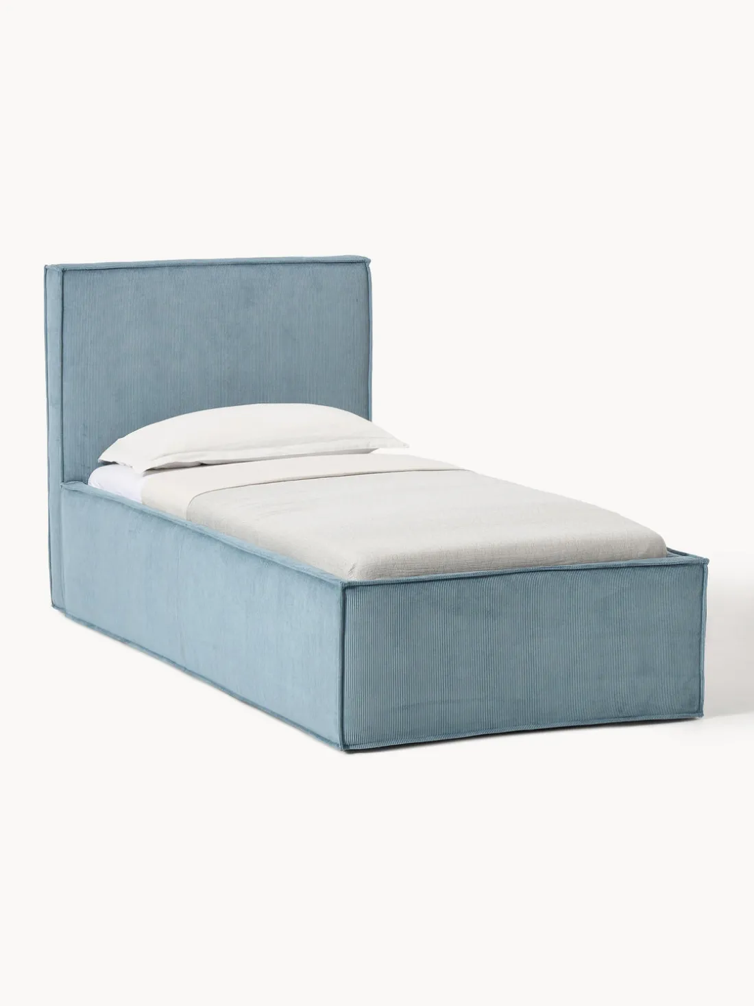 Cama individual tapizada de pana con espacio de almacenaje Dream