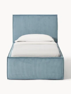 Cama individual tapizada de pana con espacio de almacenaje Dream