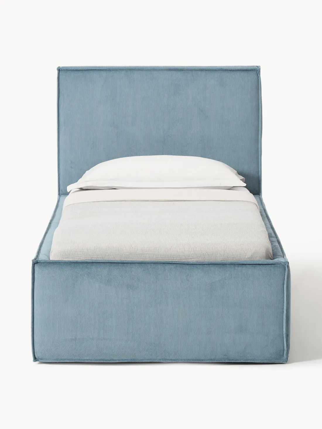 Cama individual tapizada de pana con espacio de almacenaje Dream