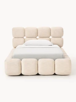 Cama individual tapizada en borreguillo bouclé con espacio de almacenamiento Tayla