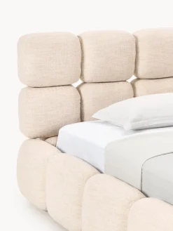 Cama individual tapizada en borreguillo bouclé con espacio de almacenamiento Tayla