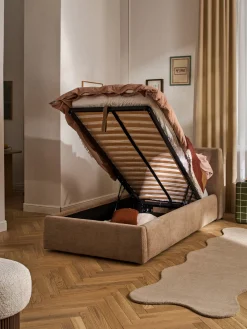 Cama individual tapizada con espacio de almacenamiento Cloud