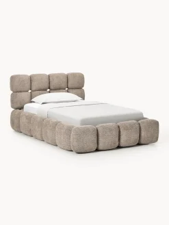 Cama individual tapizada en borreguillo bouclé con espacio de almacenamiento Tayla