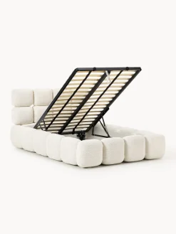Cama individual tapizada en borreguillo bouclé con espacio de almacenamiento Tayla