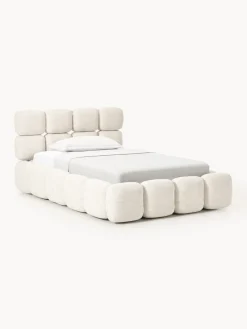 Cama individual tapizada en borreguillo bouclé con espacio de almacenamiento Tayla
