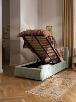 Cama individual tapizada con espacio de almacenamiento Cloud