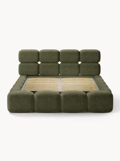 Cama tapizada de boreguillo bouclé con espacio de almacenamiento Tayla