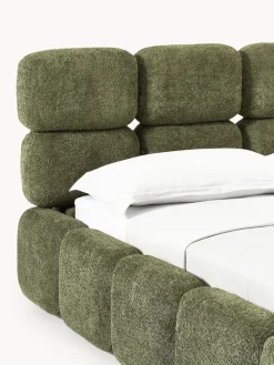 Cama tapizada de boreguillo bouclé con espacio de almacenamiento Tayla