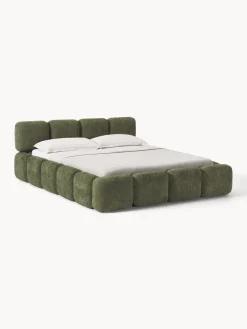 Cama tapizada de boreguillo bouclé con espacio de almacenamiento Tayla