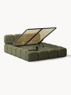 Cama tapizada de boreguillo bouclé con espacio de almacenamiento Tayla