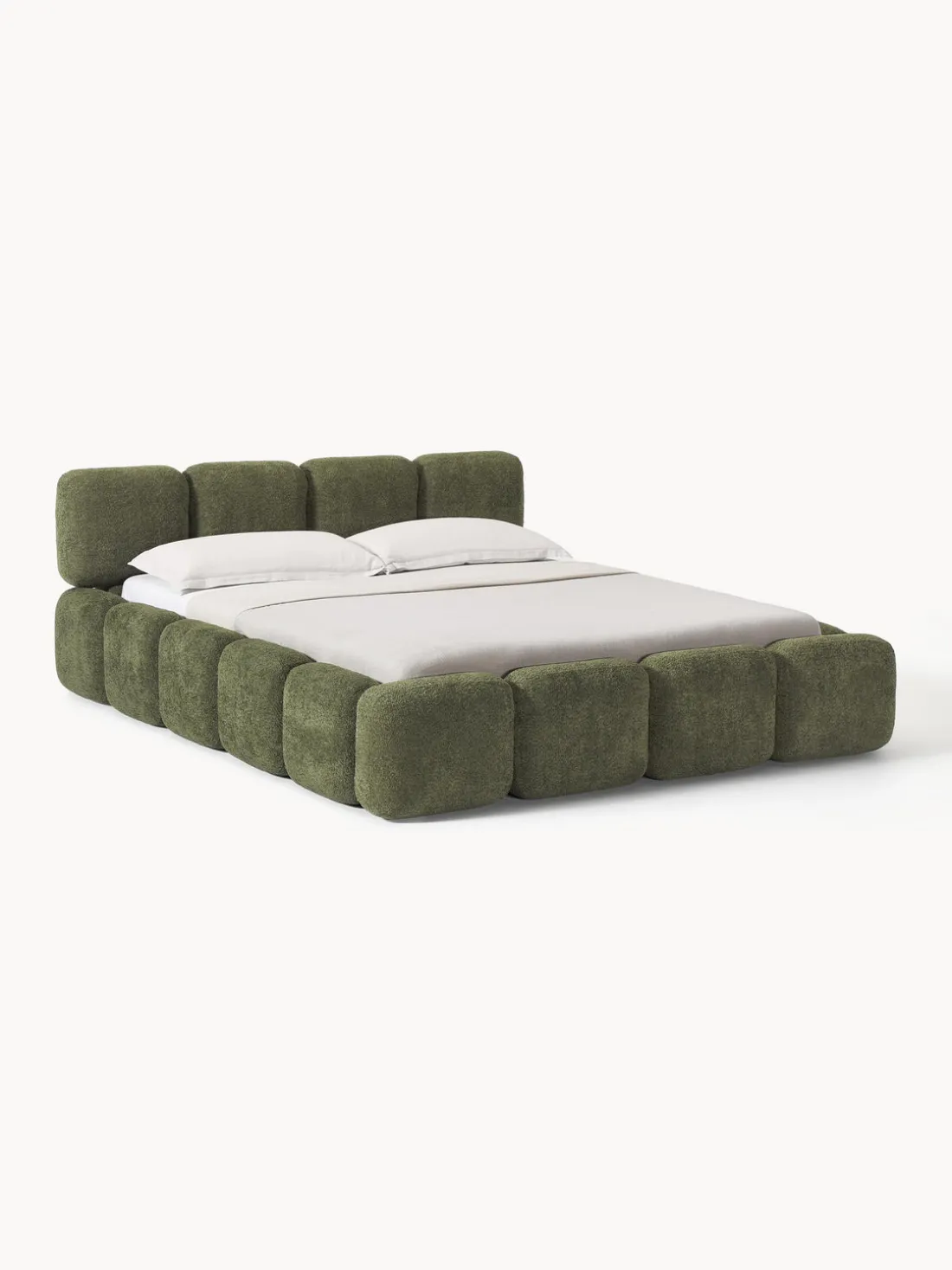 Cama tapizada de borreguillo bouclé Tayla