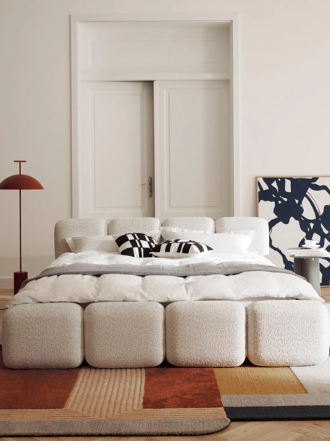 Cama tapizada de borreguillo bouclé Tayla