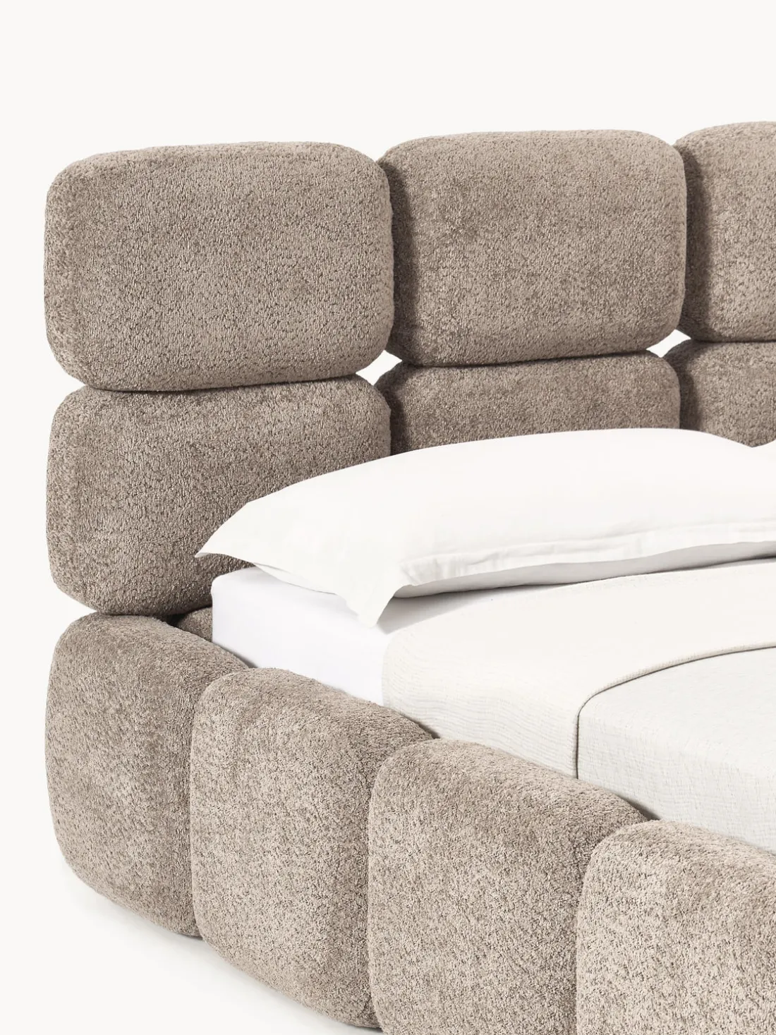 Cama tapizada de borreguillo bouclé Tayla