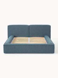 Cama tapizada en tejido bouclé Lennon, con espacio de almacenamiento