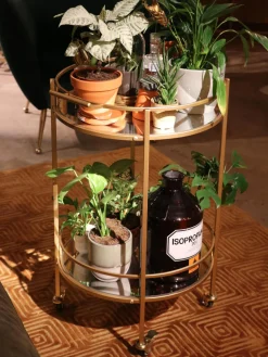 Camarera redonda Emilia, estantes de vidrio espejado