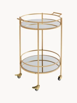 Camarera redonda Emilia, estantes de vidrio espejado