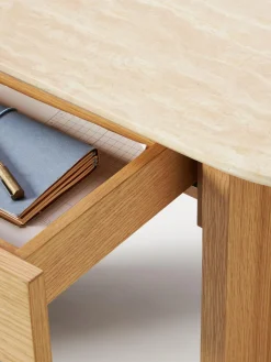 Consola de madera con tablero de travertino y cajón Zumi