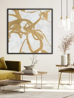 Cuadro en lienzo pintado a mano Goldplay, marco de madera