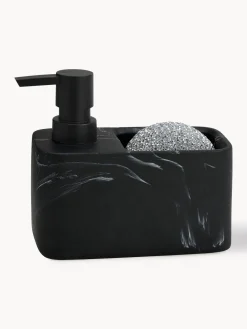 Dispensador de jabón en look mármol con esponja Galia, juego de 2