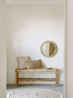 Espejo de pared redondo con marco de madera de mindi Alum