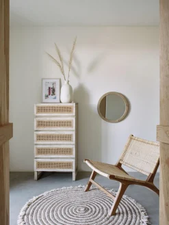 Espejo de pared redondo con marco de madera de mindi Alum