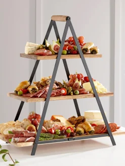 Fuente 3 pisos de madera de acacia Serve