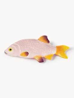 Fuente de dolomita pintada a mano Fish, 32 x 13 cm