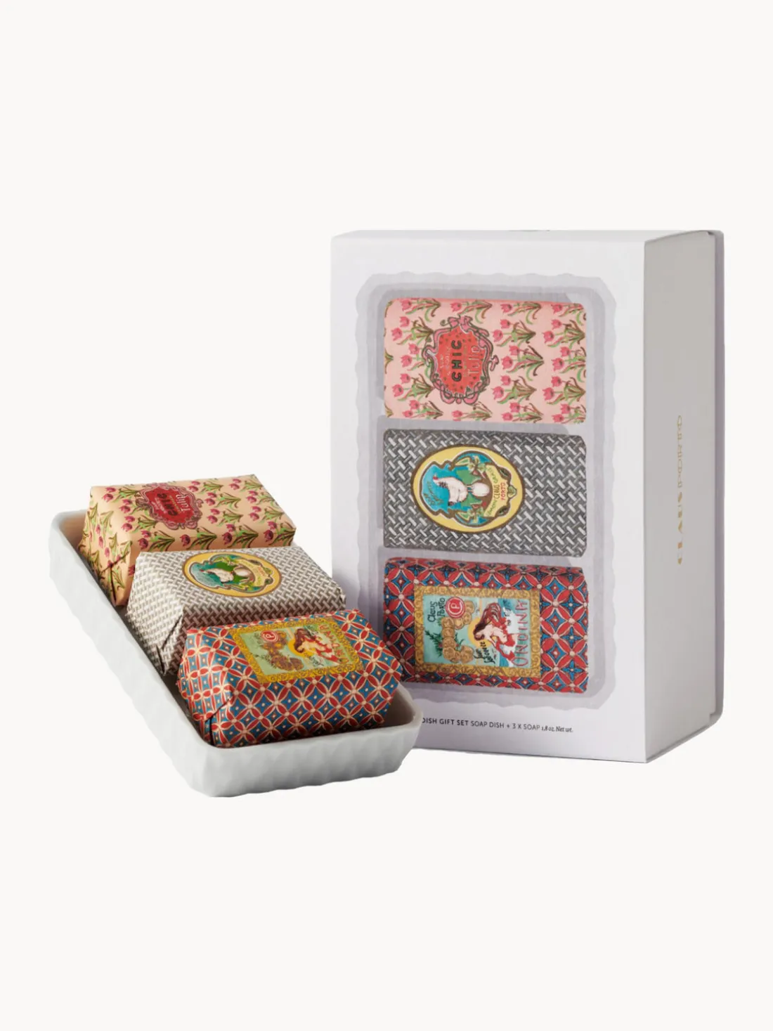 Jabonera con jabones pequeños Classico, 4 uds.