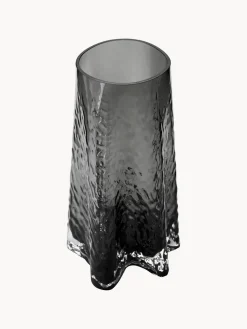 Jarrón de vidrio soplado artesanalmente con relieves Gry, 30 cm