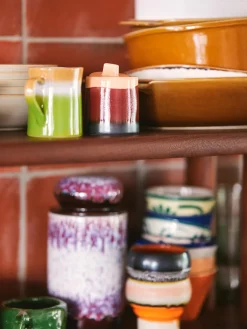 Lechera y azucarero artesanales de cerámica con esmalte reactivo 70s