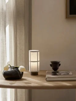 Lámpara de mesa artesanal de lino regulable Hashira, portátil