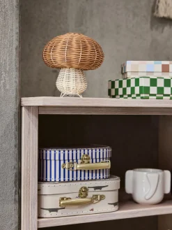 Lámpara de mesa artesanal de ratán Mushroom, pórtatil