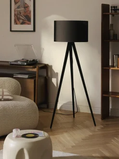 Lámpara de pie con pantalla de madera maciza Jake