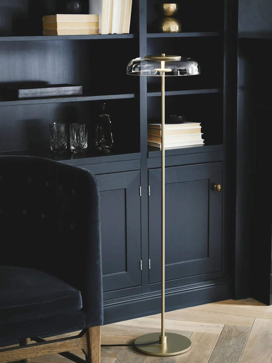 Lámpara de pie LED pequeña soplada regulable Blossi, portátil