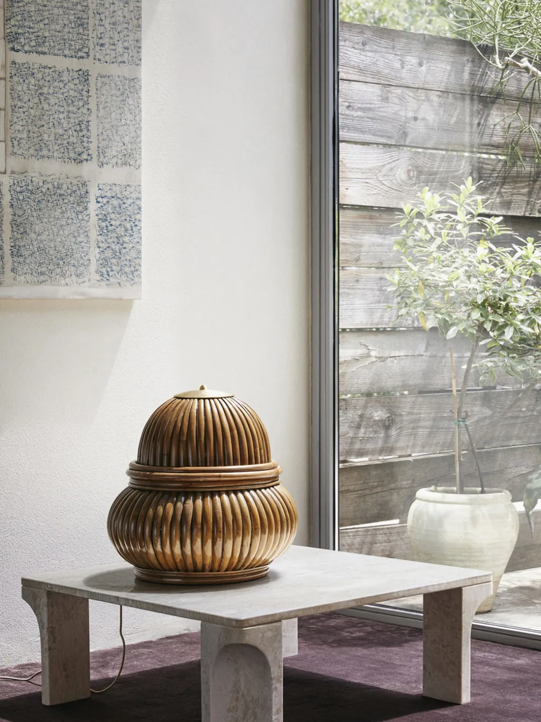 Lámpara de pie pequeña de ratán Bohemian