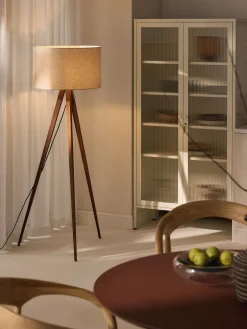 Lámpara de pie trípode de madera maciza Jake