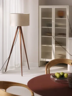Lámpara de pie trípode de madera maciza Jake